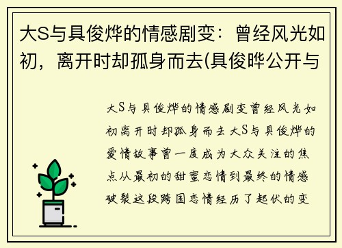 大S与具俊烨的情感剧变：曾经风光如初，离开时却孤身而去(具俊晔公开与大s交往1年)